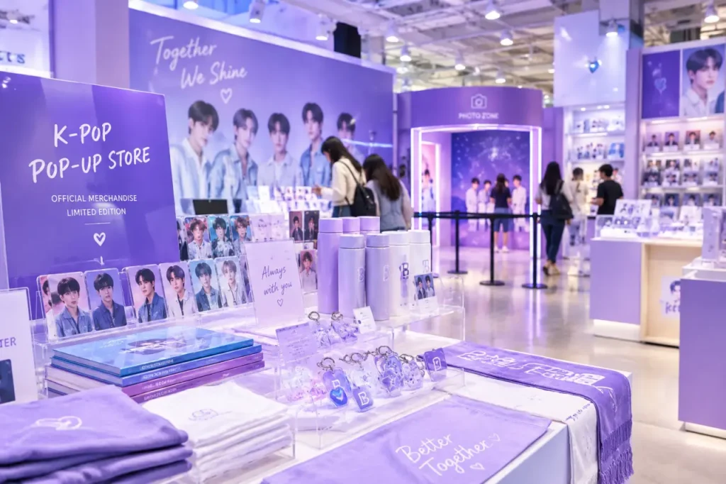 K-pop pop-up store in Seoul featuring artist merchandise and themed displays