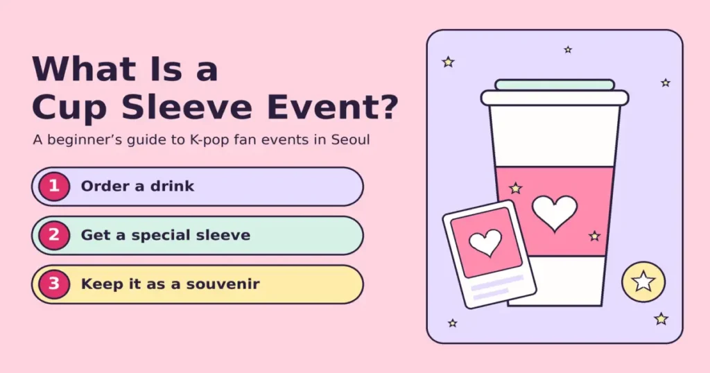 Illustration of a cup with a special sleeve at a K-pop cup sleeve event in Seoul